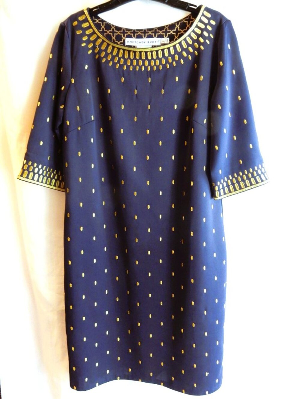 Gretchen Scott Navy & Gold Knit Dress in Size L